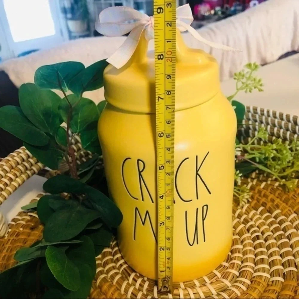 Rae Dunn “Crack Me Up” Yellow Ceramic Canister Easter Spring Decor NWT